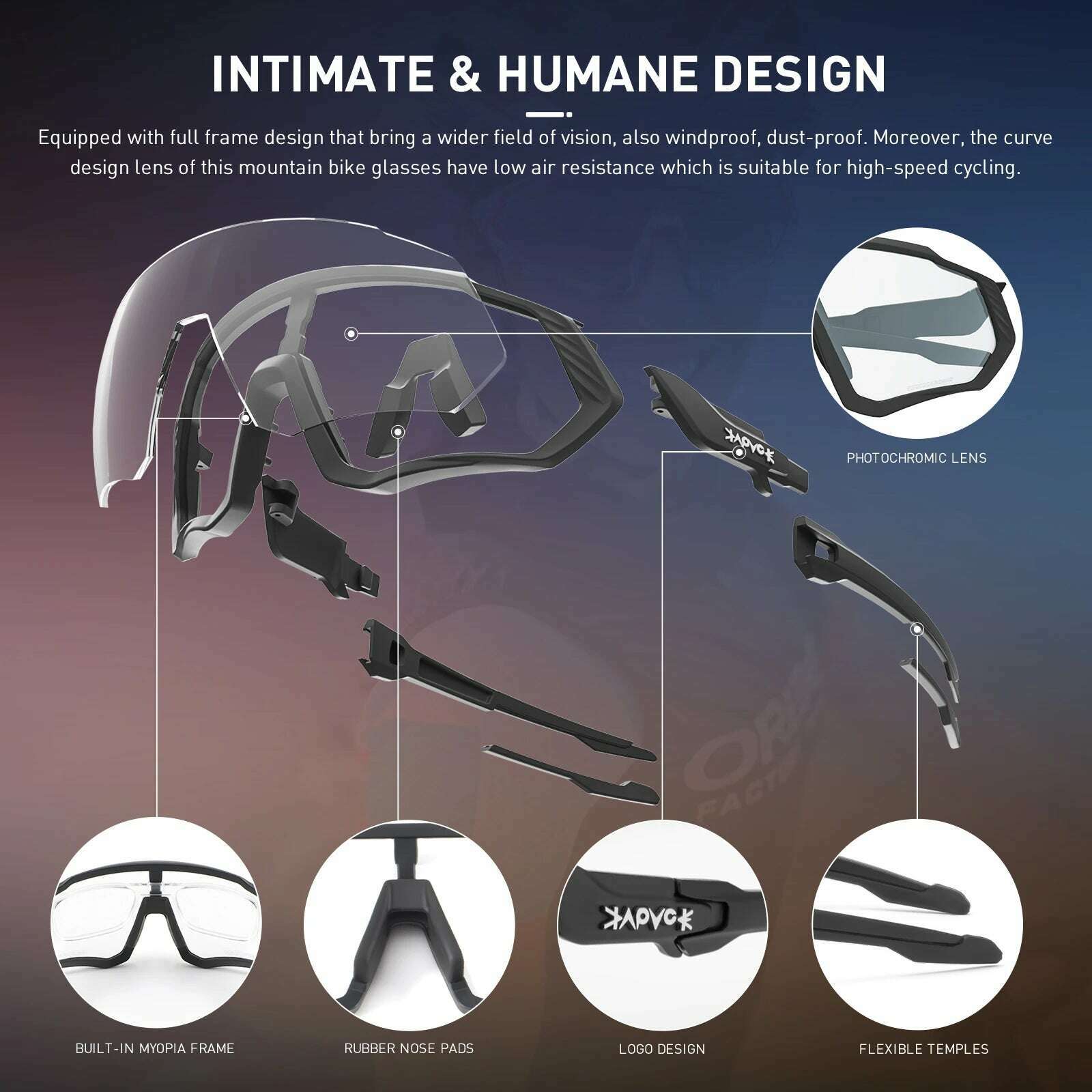 Kapvoe Cycling Glasses Photochromic Bicycle Goggles Outdoor Sports Cycling Sunglasses Built-in Myopia Frame UV400 Bike Eyewear - KIMLUD