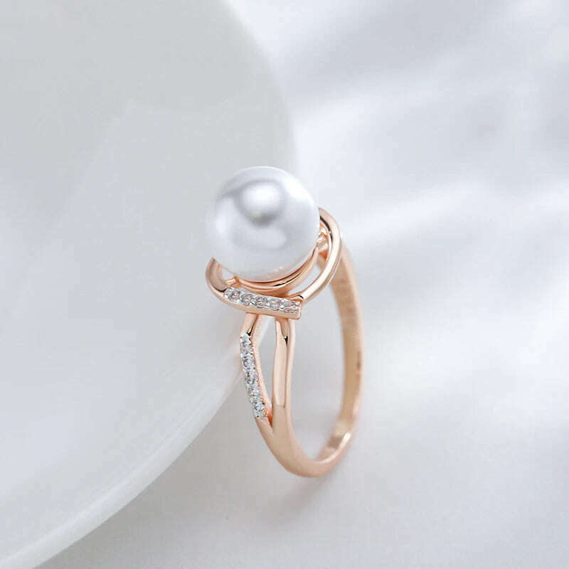 Kinel Hot Fashion Geometry Pearl Ring for Women 585 Rose Gold Silver Color Mix Natural Zircon Boho Ethnic Wedding Jewelry - KIMLUD