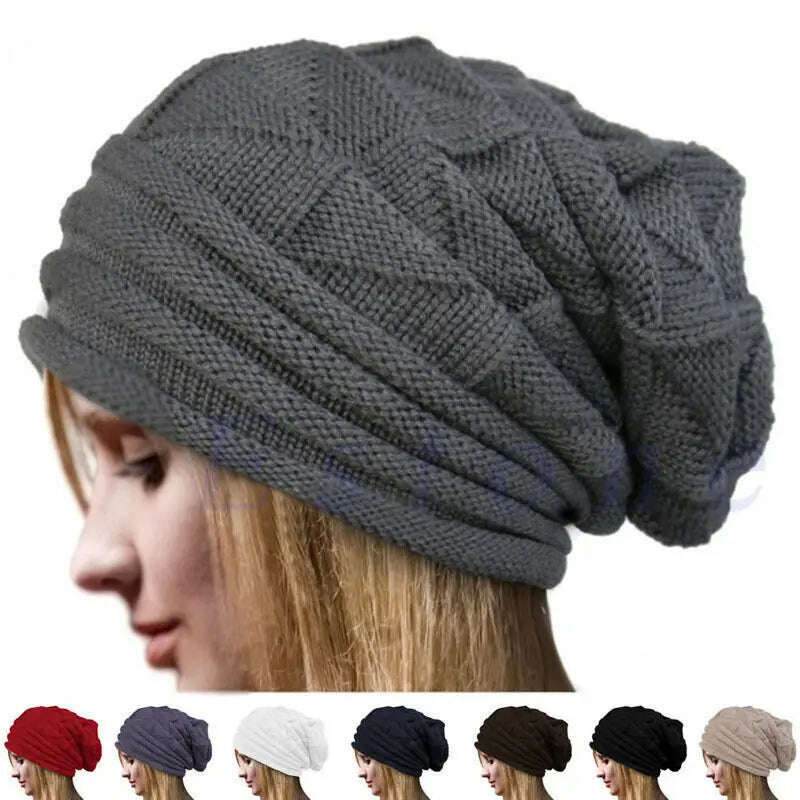 KIMLUD, Knitted Baggy Beanie Oversized Winter Hat Ski Slouchy Cap Skullies Beanies Women Men Winter Wool Warm Cap Beanies Unisex, KIMLUD Womens Clothes