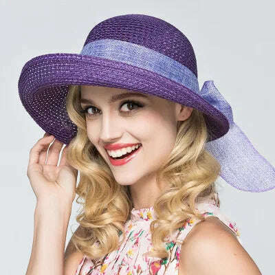 Korean fashion bow beach sun hat women's summer new collapsible fisherman basin hat summer sun block straw hat for women - KIMLUD