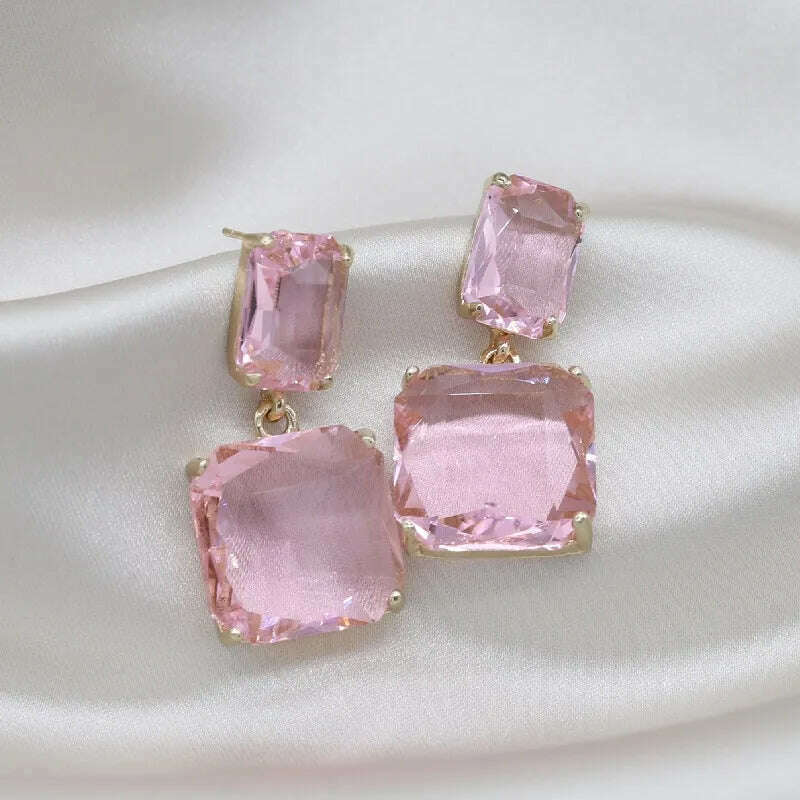 Korean hot selling fashion jewelry double square crystal earrings four colors simple temperament female daily earrings - KIMLUD