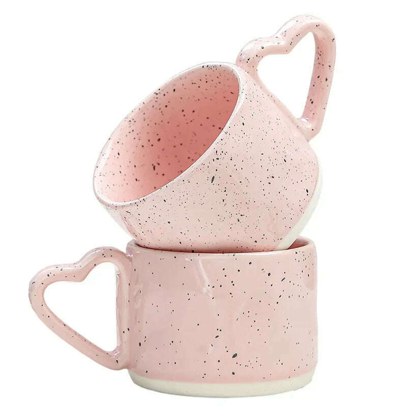 Korean Style ins Ceramics Cup 300ML Pink Love shape handle Coffee Mug Breakfast milk oatmeal cup Water cup Valentine's Day Gift - KIMLUD