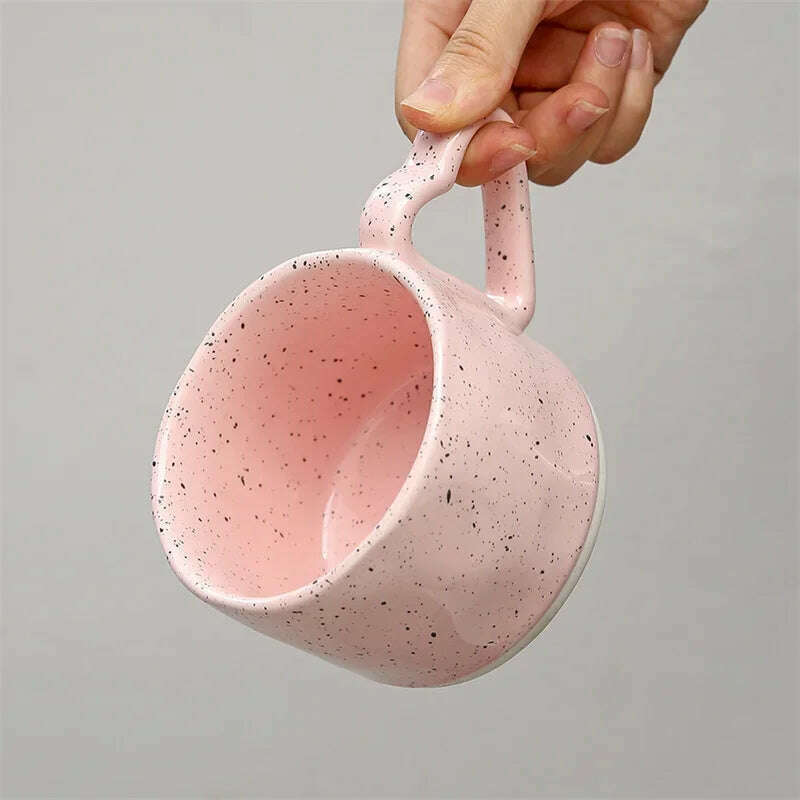 Korean Style ins Ceramics Cup 300ML Pink Love shape handle Coffee Mug Breakfast milk oatmeal cup Water cup Valentine's Day Gift - KIMLUD