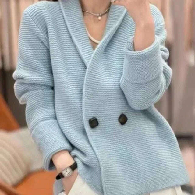 Korean Sweater Jackets Women Clothing Double-breasted Temperament Sueter Mujer Loose Casual Knitted Cardigan Tops Pull Femme - KIMLUD