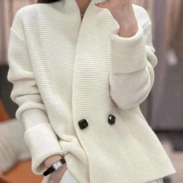 Korean Sweater Jackets Women Clothing Double-breasted Temperament Sueter Mujer Loose Casual Knitted Cardigan Tops Pull Femme - KIMLUD