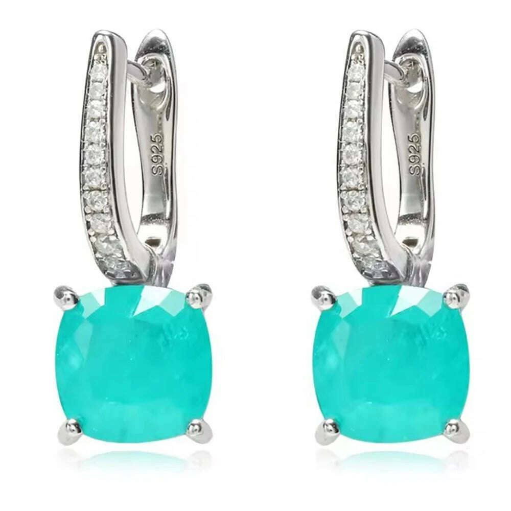 KIMLUD, KQDANCE 925 Sterling SIlver Cushion Cut Paraiba Tourmaline Gemstone Drop Earrings with Green Blue Stones Fine Jewelry For Women, KIMLUD Womens Clothes