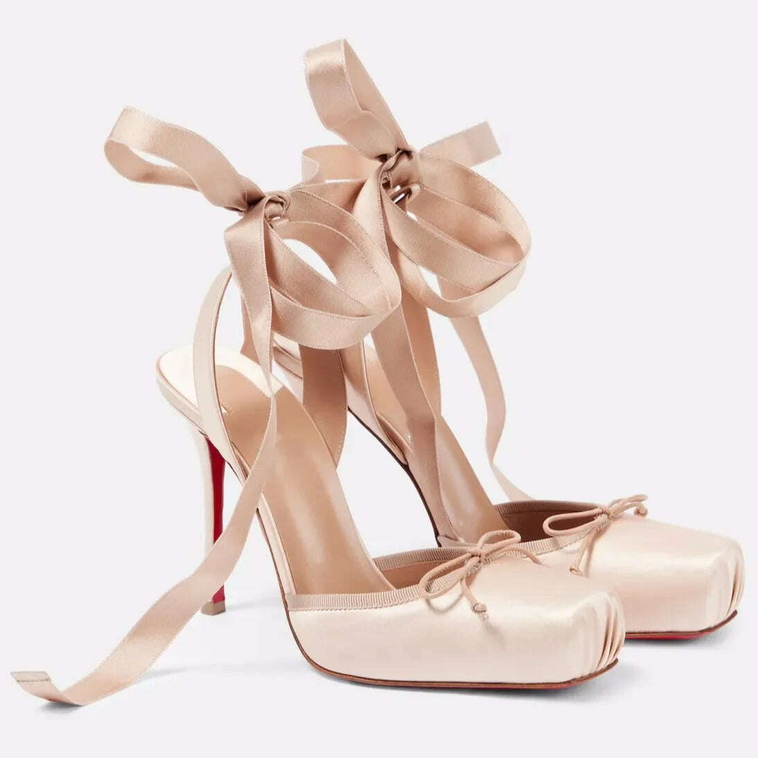 KIMLUD, Ladies' New Summer Square Satin High-heeled Sandals with Ankle Straps, Fashionable Party and Banquet Ballet High-heeled Shoes, KIMLUD Womens Clothes