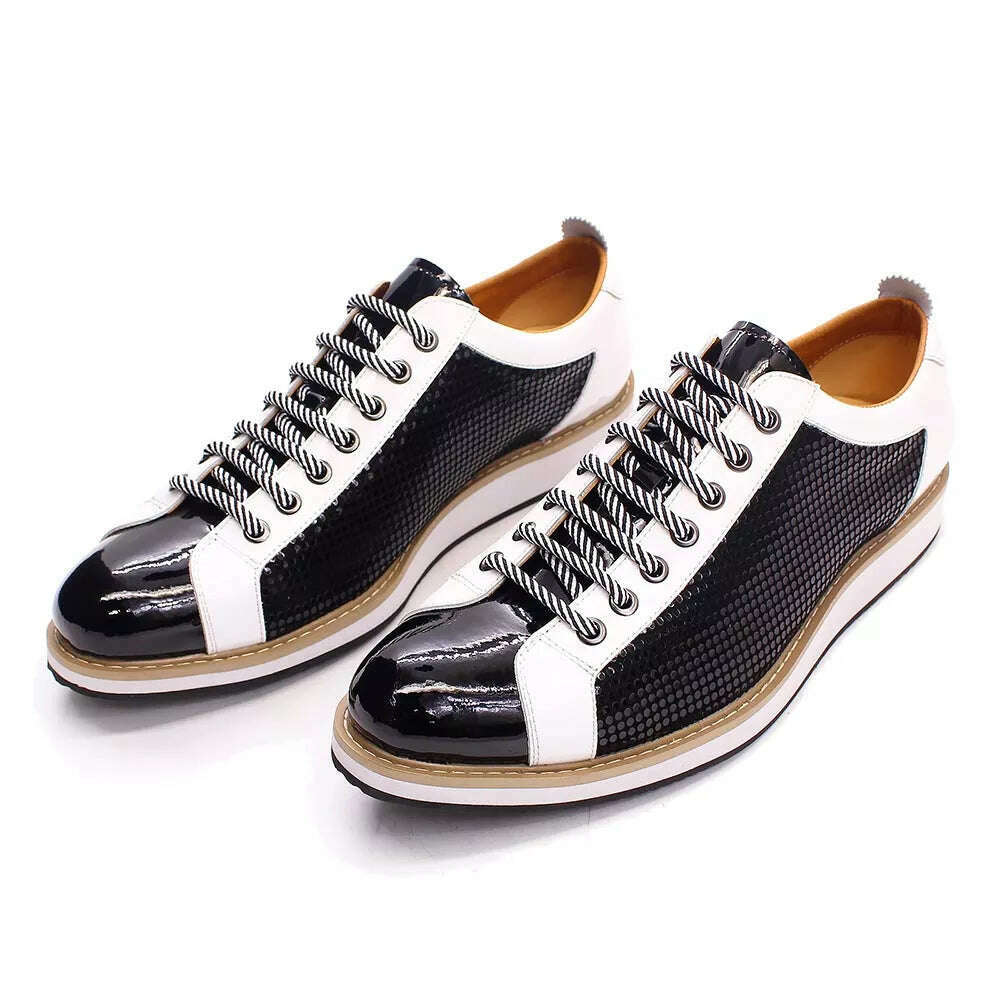 Large Size 6 To 13 Luxury Brand Shoes Men Flat Sneakers Patent Leather Lace-up Black White Casual Shoes Zapatos Casuales Hombres - KIMLUD