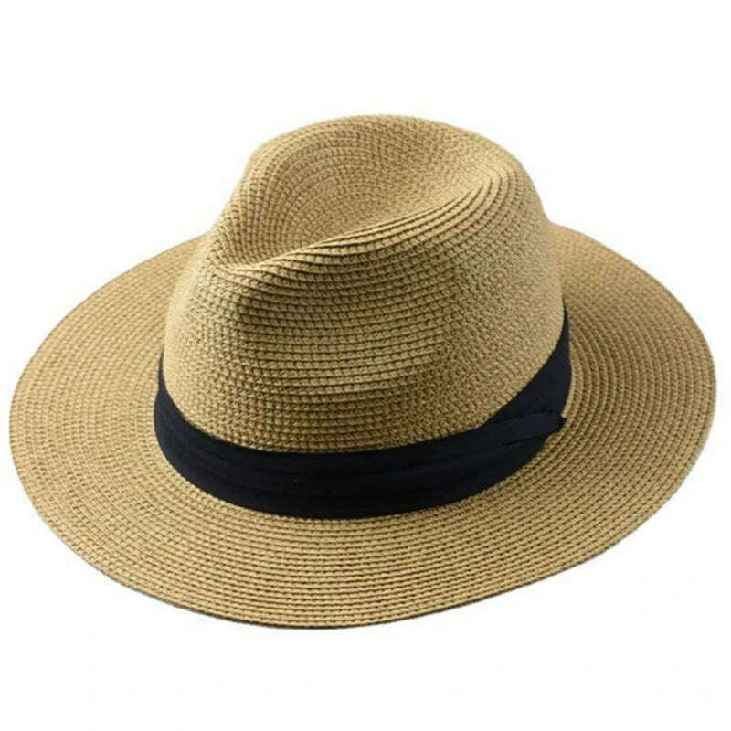 KIMLUD, Large Size Panama Hats Lady Beach Wide Brim Straw Hat Man Summer Sun Cap Plus Size Fedora Hat 55-57cm 58-60cm 61-64cm, KIMLUD Womens Clothes