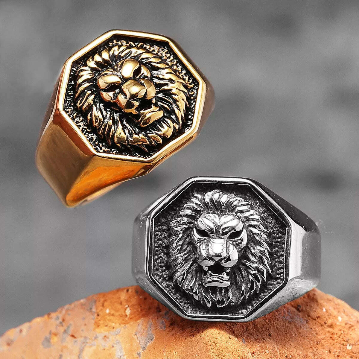 KIMLUD, Lion King Animal Stainless Steel Mens Womens Rings Punk Trendy Unique for Couple Male Biker Jewelry Creativity Gift Wholesale, KIMLUD Womens Clothes