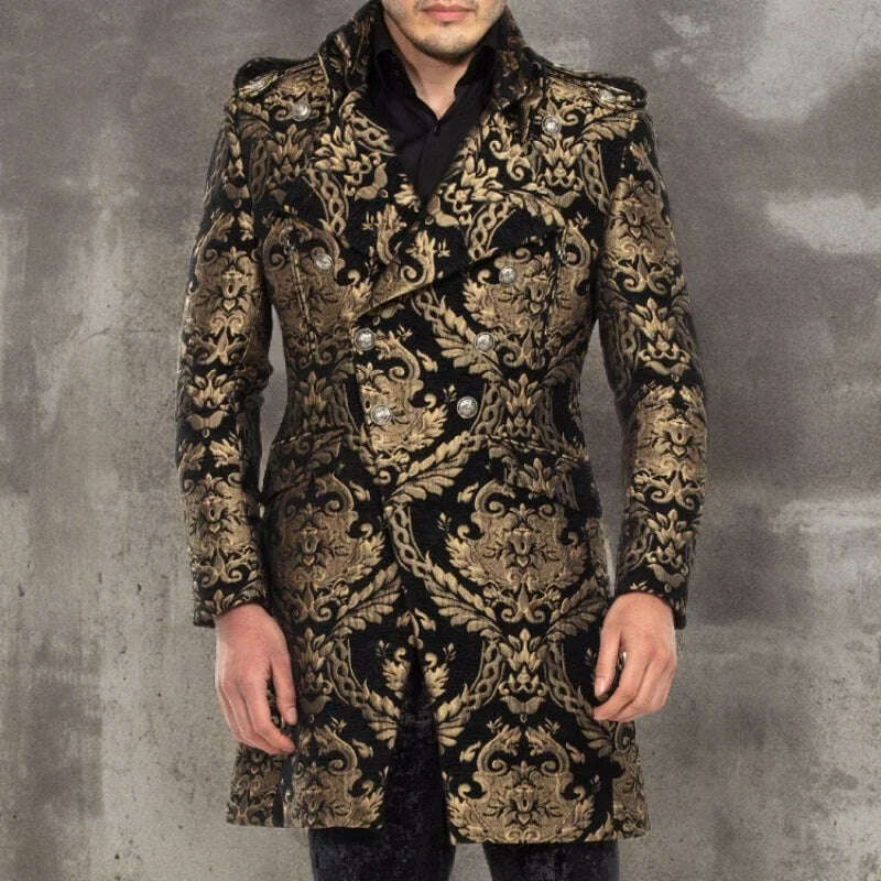 KIMLUD, Long Floral Suit Jacket for Men Notch Lapel Double Breasted Jacquard Male Blazer One Piece Fashion Coat 2025 Custom Made, black / 5XL (EU60 or US50), KIMLUD APPAREL - Womens Clothes