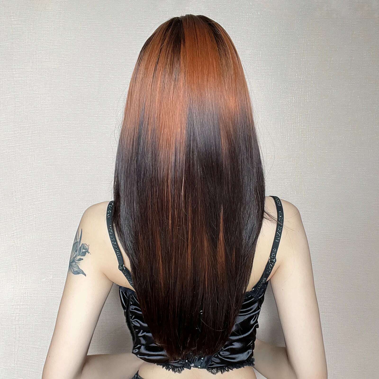 Long Straight Ginger Copper to Brown Ombre Cosplay Hair Wig Long Layered Synthetic Wigs with Bangs for White Women Korean Use - KIMLUD