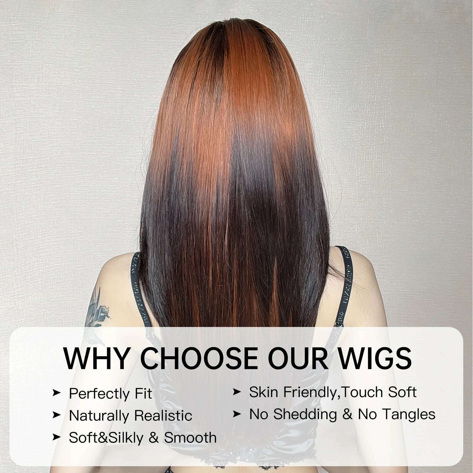 Long Straight Ginger Ombre Brown Black Synthetic Wigs Cosplay Wig with Bang for Women Afro Party Lolita Use Heat Resistant Fibre - KIMLUD