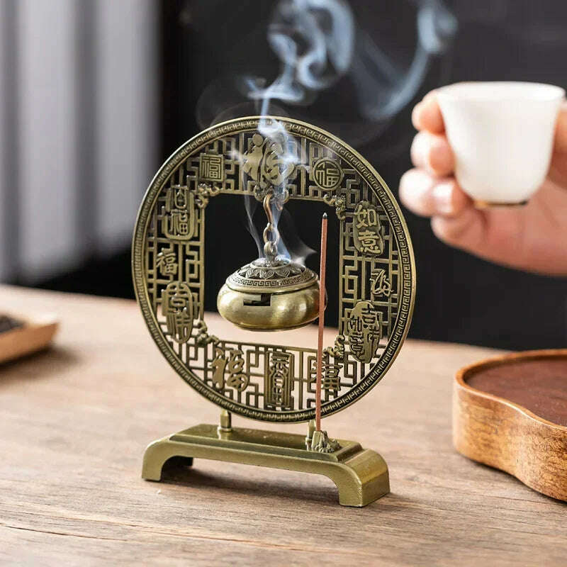 Lotus Flower Incense Burner Creative Retro Hollow Out Copper Coin Hanging Lotus Burners Blessing Nasturtium Holder Home Decor - KIMLUD