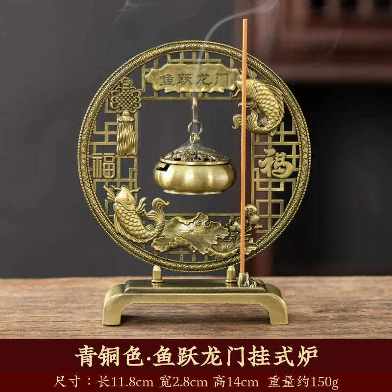 Lotus Flower Incense Burner Creative Retro Hollow Out Copper Coin Hanging Lotus Burners Blessing Nasturtium Holder Home Decor - KIMLUD