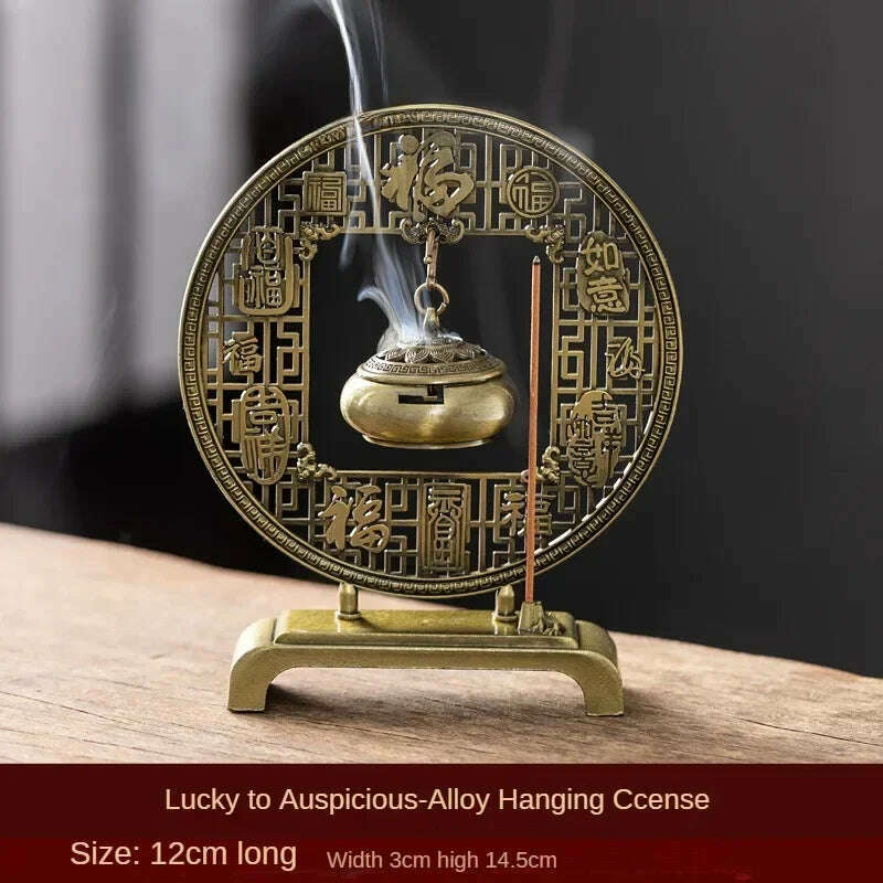 Lotus Flower Incense Burner Creative Retro Hollow Out Copper Coin Hanging Lotus Burners Blessing Nasturtium Holder Home Decor - KIMLUD