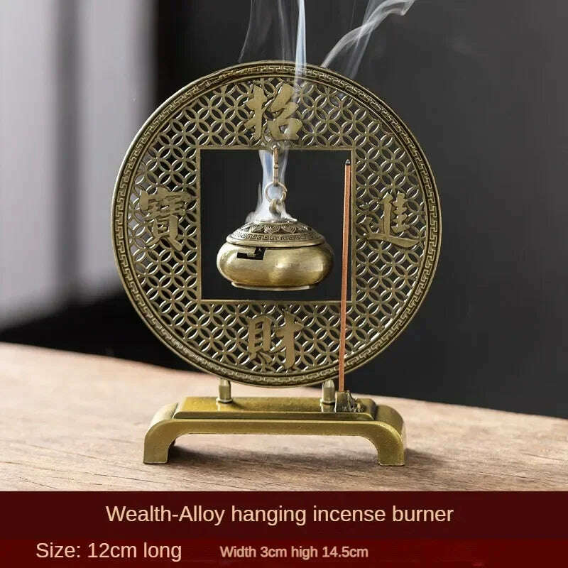 Lotus Flower Incense Burner Creative Retro Hollow Out Copper Coin Hanging Lotus Burners Blessing Nasturtium Holder Home Decor - KIMLUD
