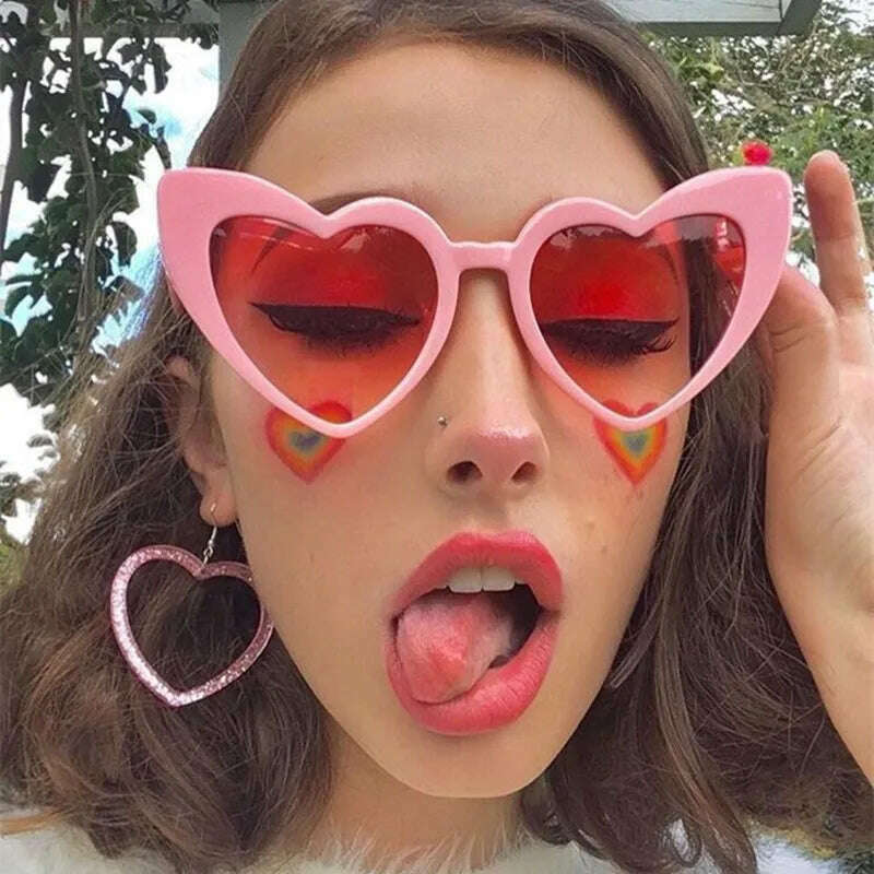 Love Heart Cat Eye Sunglasses Woman Vintage Christmas Gift Black Pink Red Heart Shape Sun Glasses For Woman Uv400 - KIMLUD