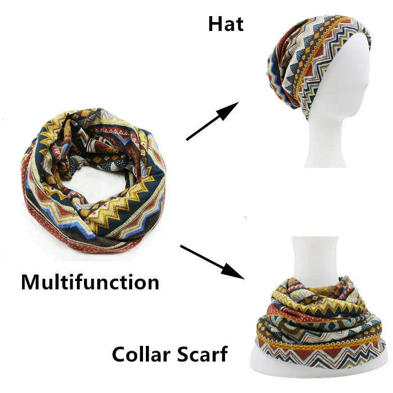 LOVINGSHA Autumn Winter Skullies Beanies Vintage Design Dual-use Women Hats For Ladies Thin Girl Fashion Feminino Scarf HT069 - KIMLUD