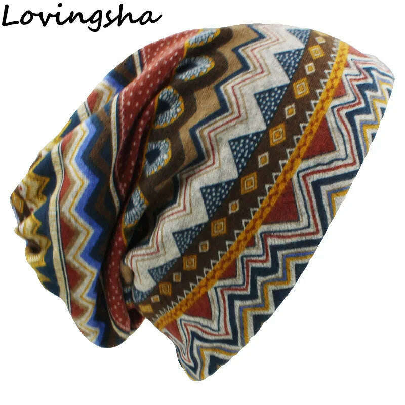 LOVINGSHA Autumn Winter Skullies Beanies Vintage Design Dual-use Women Hats For Ladies Thin Girl Fashion Feminino Scarf HT069 - KIMLUD