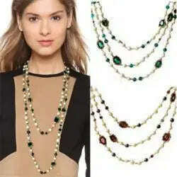 Luxury Crystal Long Pearl Pendant Necklace for Women Sweater Chain Boho Korean Designer Style Jewelry - KIMLUD