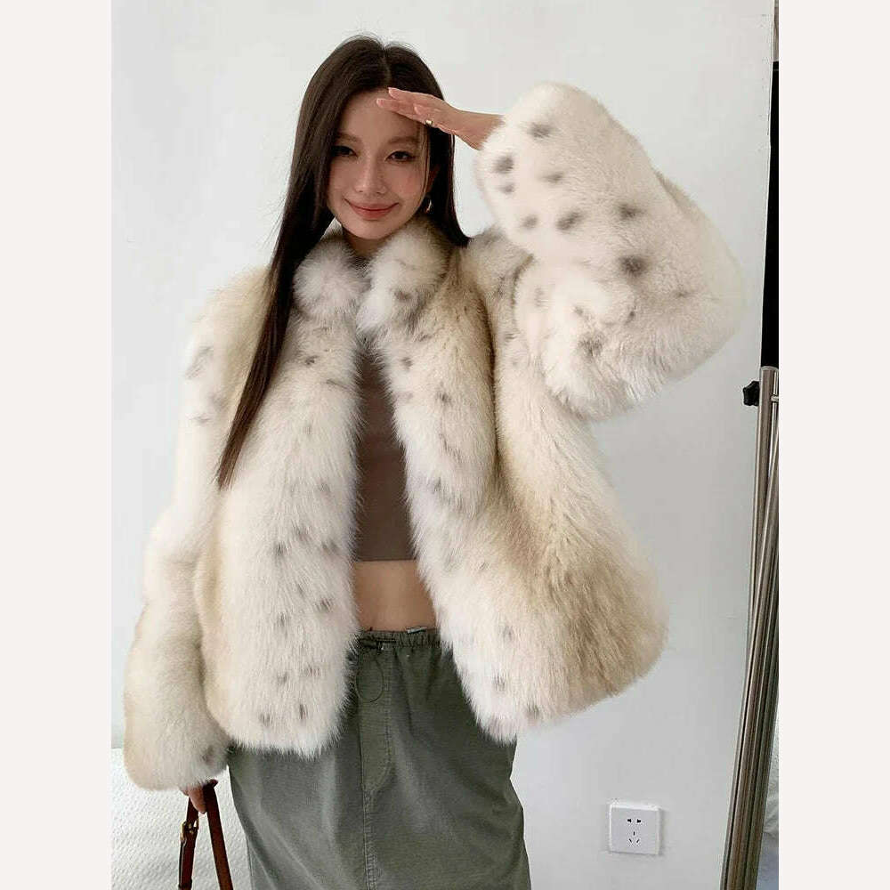 Luxury Tie-dye Fluffy Real Fur Coat for Women 2024 New High-end Simple Stand Collar Genuine Leather Fox Fur Jacket Winter - KIMLUD