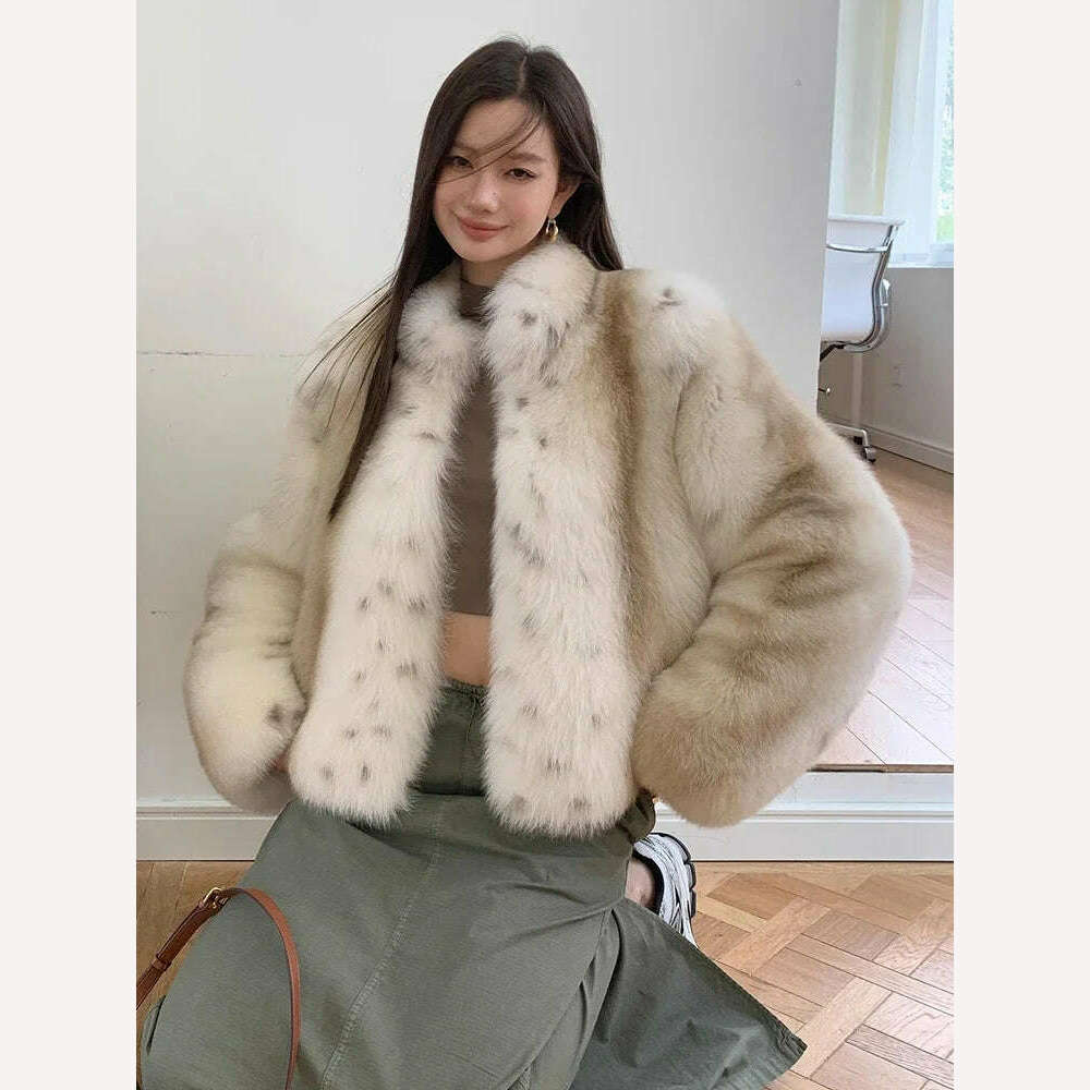 Luxury Tie-dye Fluffy Real Fur Coat for Women 2024 New High-end Simple Stand Collar Genuine Leather Fox Fur Jacket Winter - KIMLUD