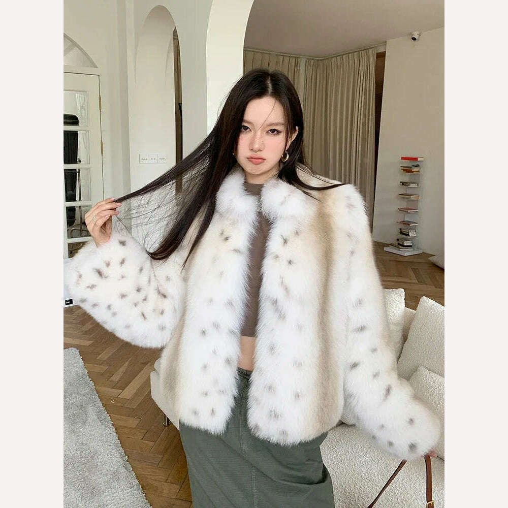 Luxury Tie-dye Fluffy Real Fur Coat for Women 2024 New High-end Simple Stand Collar Genuine Leather Fox Fur Jacket Winter - KIMLUD