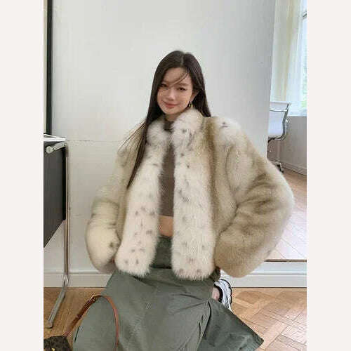 Luxury Tie-dye Fluffy Real Fur Coat for Women 2024 New High-end Simple Stand Collar Genuine Leather Fox Fur Jacket Winter - KIMLUD