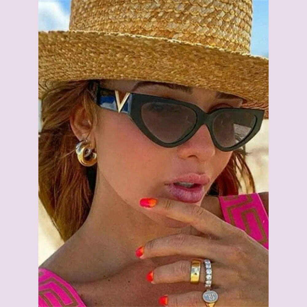 Luxury Vintage Cat Eyt Sunglasses Women 2023 Fashion V Brand Designer Cateye Sun Glasses Female Eyewear UV400 Gafas De Sol Mujer - KIMLUD