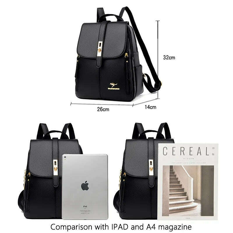 Luxury Women Leather Backpacks for Girls Sac A Dos Casual Daypack Black Vintage Backpack School Bags for Girls Mochila Rucksack - KIMLUD
