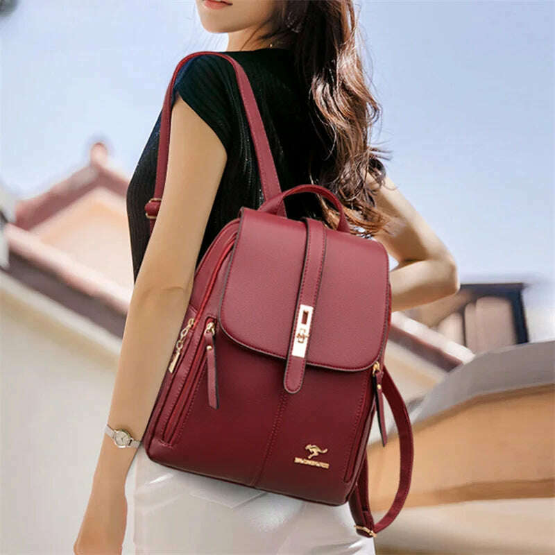 Luxury Women Leather Backpacks for Girls Sac A Dos Casual Daypack Black Vintage Backpack School Bags for Girls Mochila Rucksack - KIMLUD