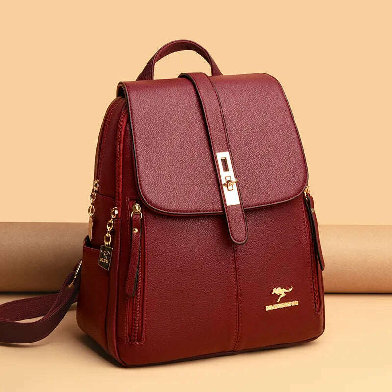 Luxury Women Leather Backpacks for Girls Sac A Dos Casual Daypack Black Vintage Backpack School Bags for Girls Mochila Rucksack - KIMLUD