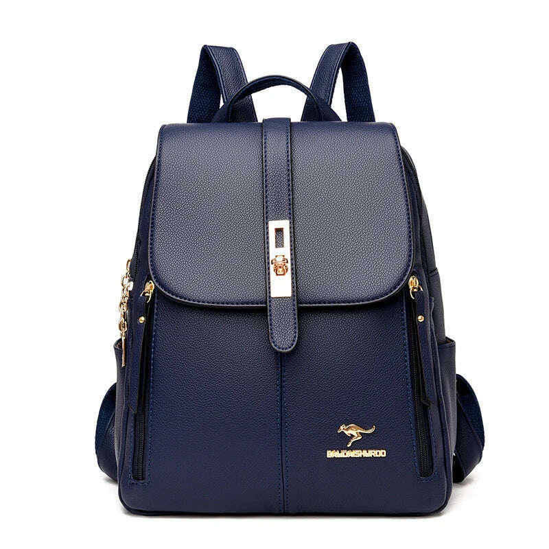 Luxury Women Leather Backpacks for Girls Sac A Dos Casual Daypack Black Vintage Backpack School Bags for Girls Mochila Rucksack - KIMLUD