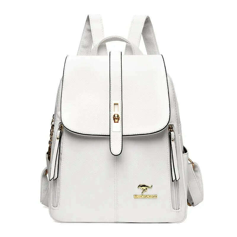 Luxury Women Leather Backpacks for Girls Sac A Dos Casual Daypack Black Vintage Backpack School Bags for Girls Mochila Rucksack - KIMLUD