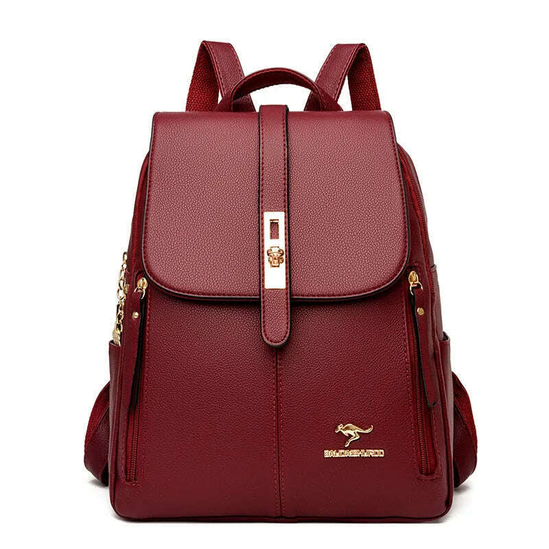 Luxury Women Leather Backpacks for Girls Sac A Dos Casual Daypack Black Vintage Backpack School Bags for Girls Mochila Rucksack - KIMLUD