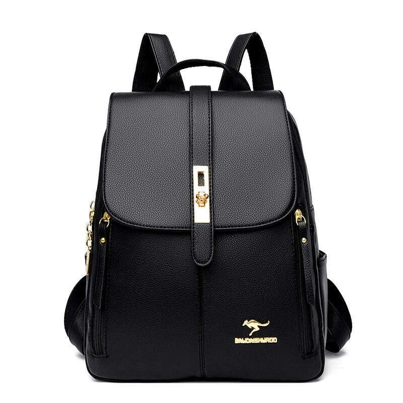 Luxury Women Leather Backpacks for Girls Sac A Dos Casual Daypack Black Vintage Backpack School Bags for Girls Mochila Rucksack - KIMLUD