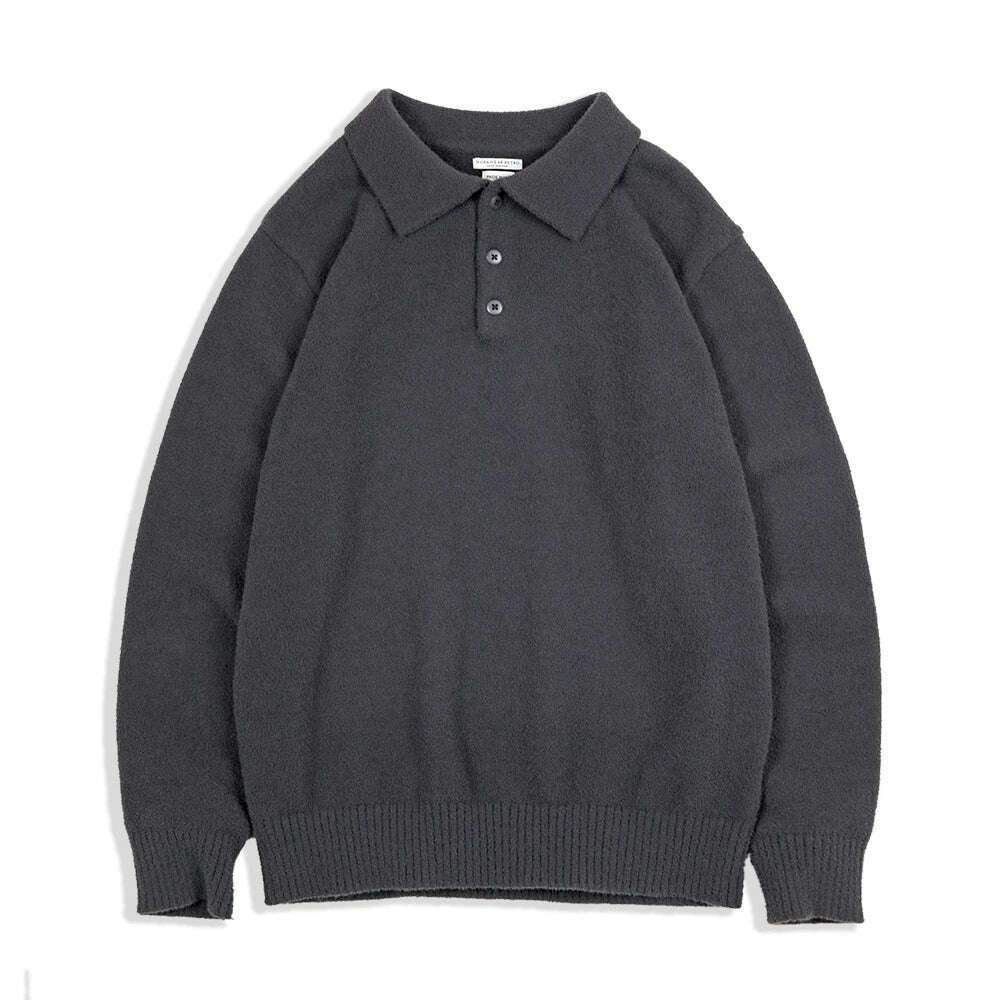 Maden Vintage Arctic Feece Polo Sweater 2023 Autumn Winter Army Green Warm Knit Pullover Men's Solid Color Heavyweight Jumper - KIMLUD