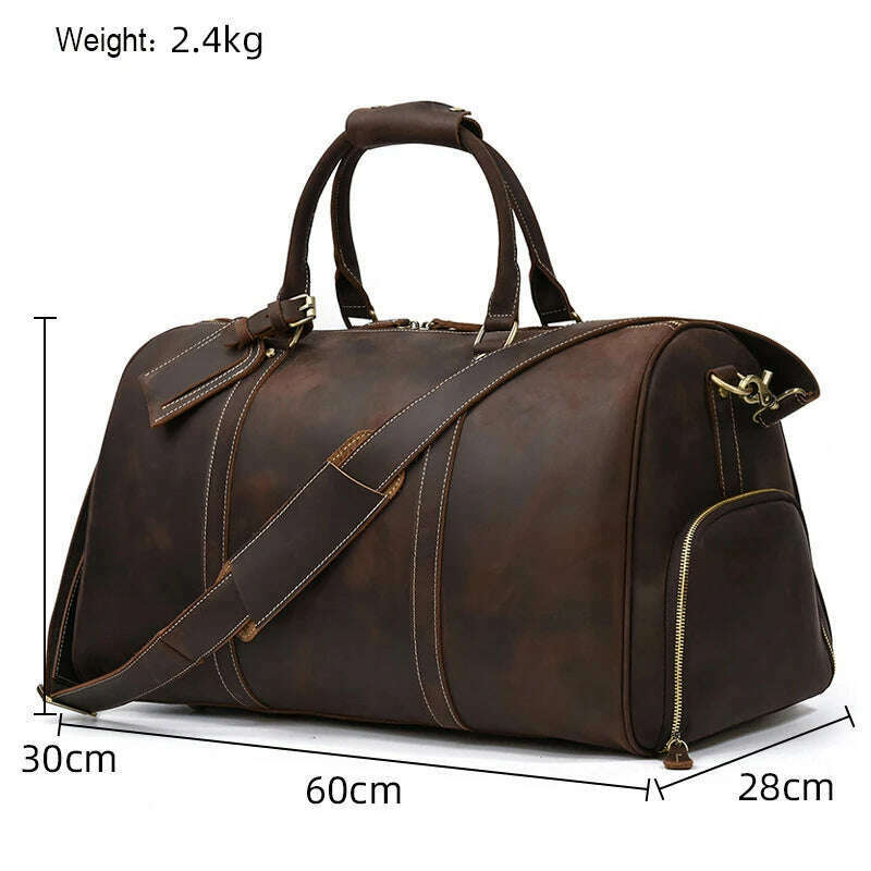 MAHEU Men Genuine Leather Travel Bag Travel Tote Big Weekend Bag Man Cowskin Duffle Bag Hand Luggage Male Handbags Large 60cm - KIMLUD