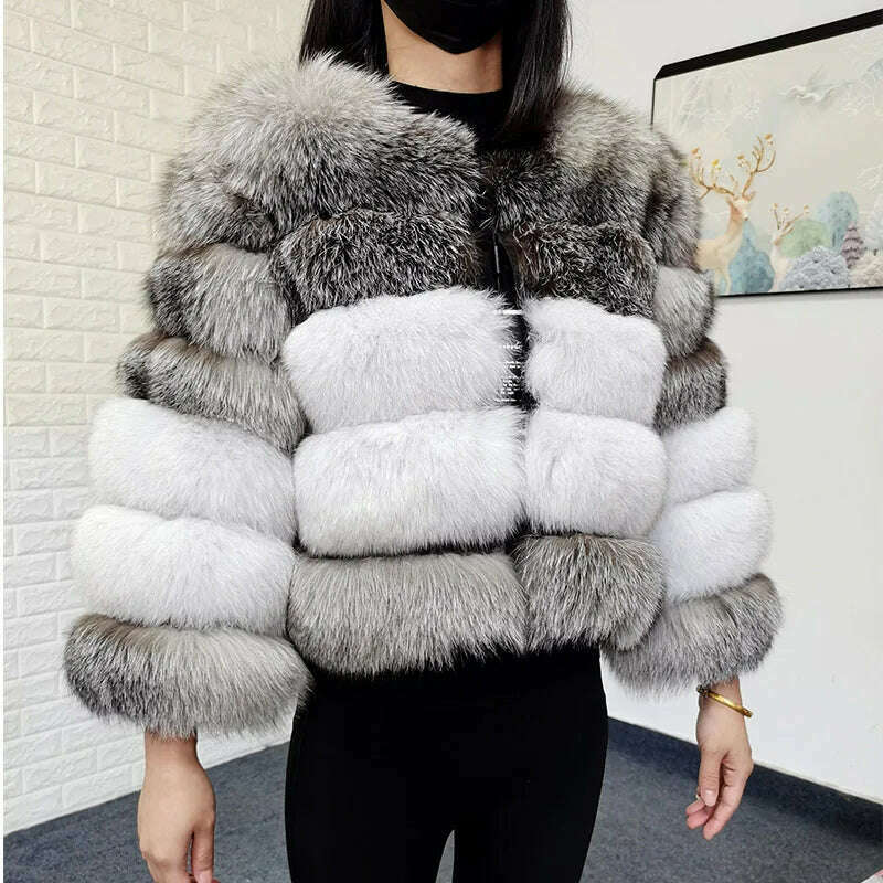 Maomaokong 2023 Natural Real Fox Fur Coat Women Luxury Leather Fur Jackets Winter Female Clothes Silver fox Furry Vest - KIMLUD