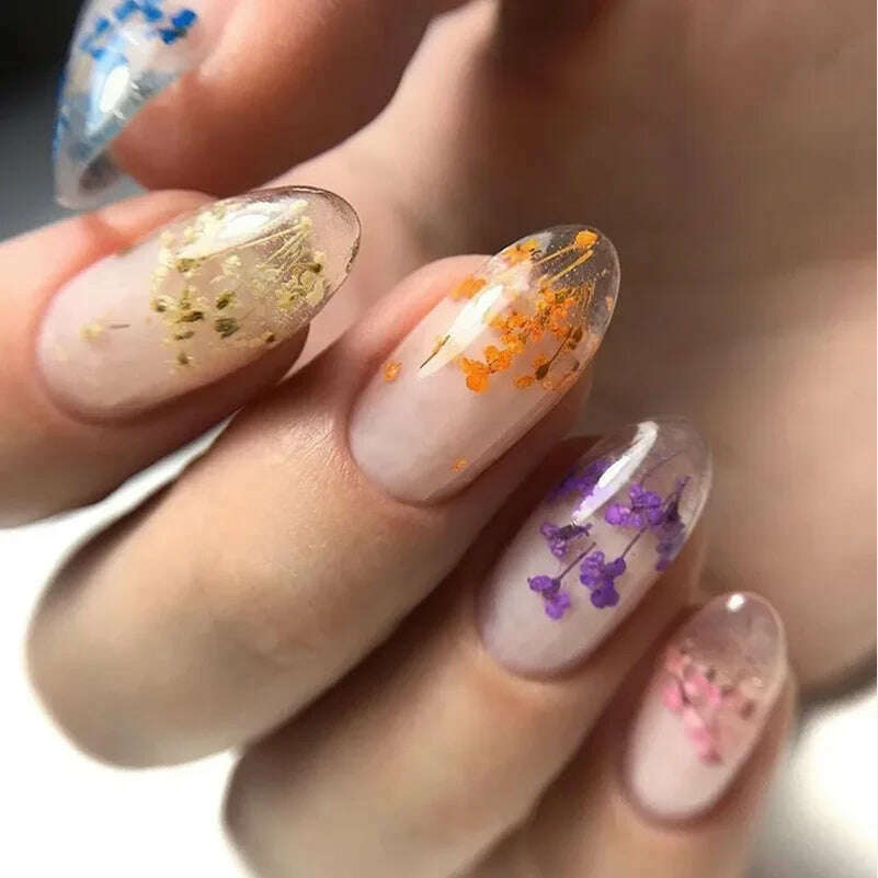 MEET ACROSS 5ml Pink Dried Flower Gel Nail Polish Natural Flower Fairy Nail Art Gel Soak Off UV LED Painting Varnishes For Nails - KIMLUD