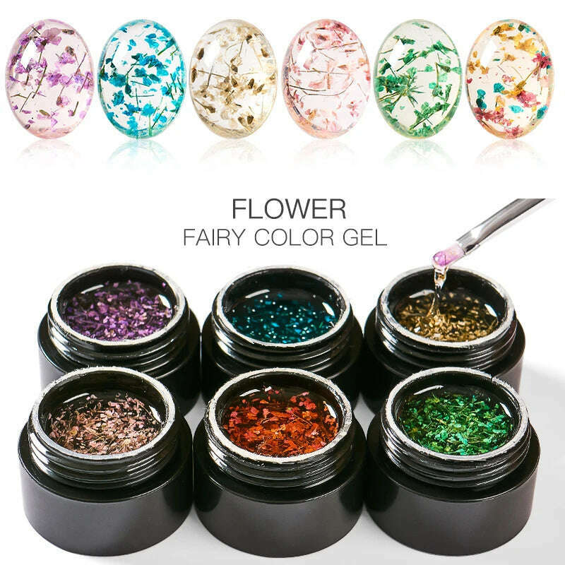 MEET ACROSS 5ml Pink Dried Flower Gel Nail Polish Natural Flower Fairy Nail Art Gel Soak Off UV LED Painting Varnishes For Nails - KIMLUD