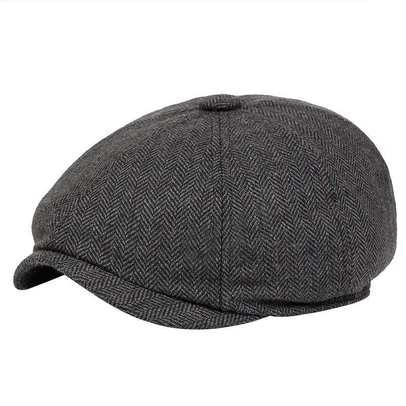 Men beret vintage Herringbone Gatsby Tweed hat Newsboy Beret Hat spring Flat Peaked Beret Hats - KIMLUD