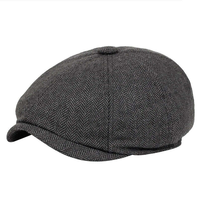 Men beret vintage Herringbone Gatsby Tweed hat Newsboy Beret Hat spring Flat Peaked Beret Hats - KIMLUD