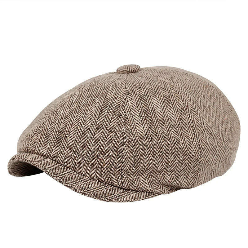 Men beret vintage Herringbone Gatsby Tweed hat Newsboy Beret Hat spring Flat Peaked Beret Hats - KIMLUD