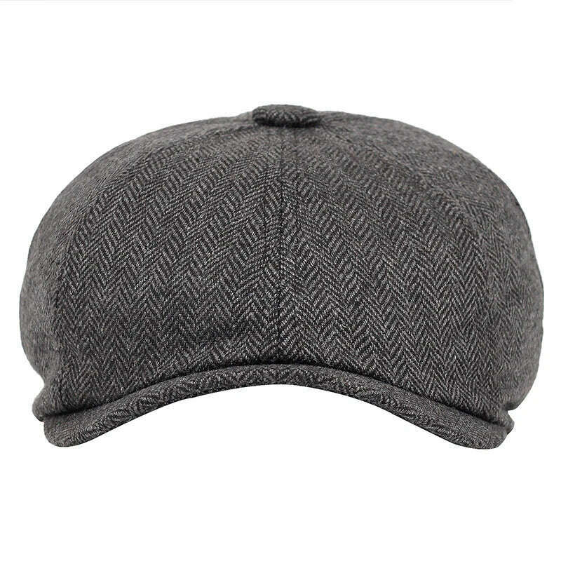 Men beret vintage Herringbone Gatsby Tweed hat Newsboy Beret Hat spring Flat Peaked Beret Hats - KIMLUD