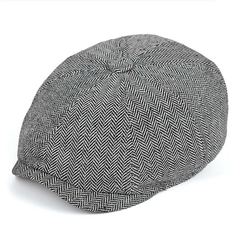 Men beret vintage Herringbone Gatsby Tweed hat Newsboy Beret Hat spring Flat Peaked Beret Hats - KIMLUD