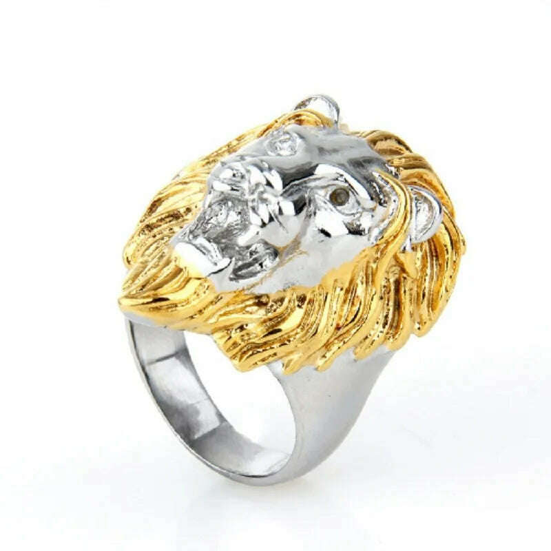 Men 's Stainless Steel Gloves Titanium Steel Lion Head Ring - KIMLUD