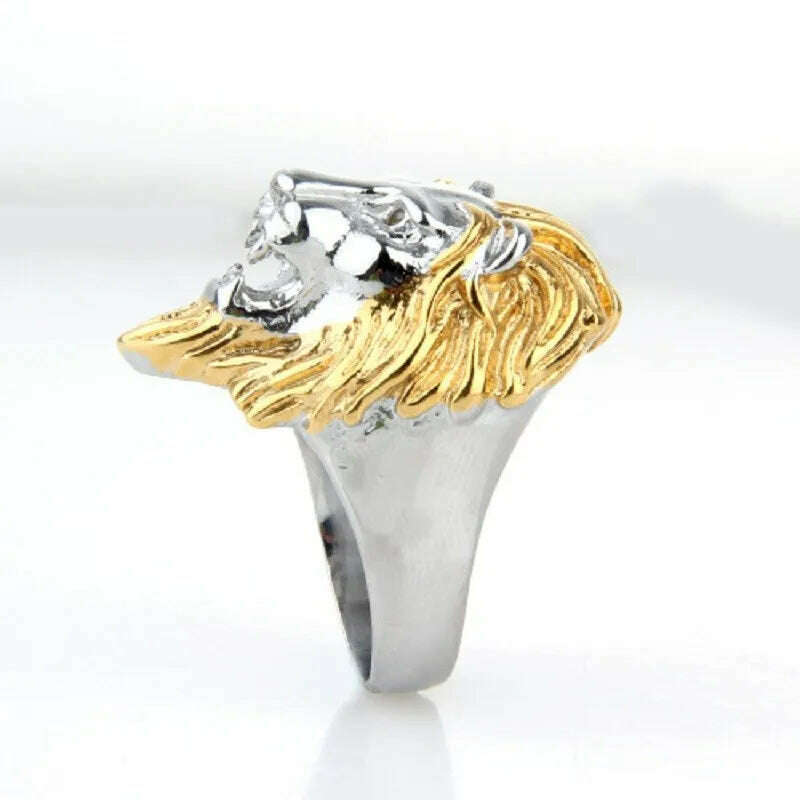 Men 's Stainless Steel Gloves Titanium Steel Lion Head Ring - KIMLUD