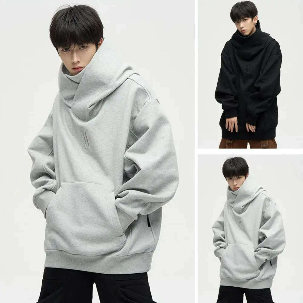 KIMLUD, Men Sweatshirt Japanese Harajuku Streetwear Cyber Punk Scarf Collar Hoodie Winter Autumn Comfortable Pullover Sweatshirt, KIMLUD Womens Clothes